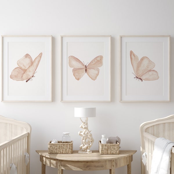 Set of 3 Prints, Watercolor Butterflies, Boho Wall Art, Nursery Wall Decor, Fine Art, Giclee, Minimalist Artwork