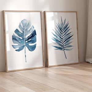 Hojas de palmera y monstera: impresiones botánicas tropicales modernas (juego de 2)