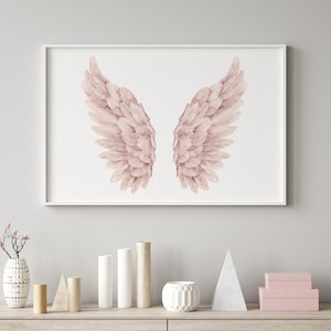 Cuadro de alas de acuarela, decoración de pared minimalista, arte sobre la cuna, impresión artística extragrande, póster horizontal para habitación de niña, habitación de niño