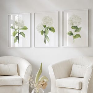 Neutral Hydrangea Bloom Collection – Set of 3 Watercolor Botanical Prints – Elegant Home Art Gift