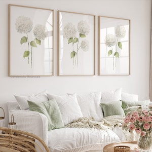 Cream Botanical Prints – Set of 3 Prints, Floral Nursery Decor with Lime Light Leaves, Watercolor Wall Art