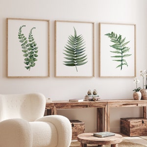 Fern Watercolor, Green Wall Decor, Minimalist set of 3 Prints, Extra Large Prints, Nature Modern Room Decor, Botanical Art, Greenery, Hygge