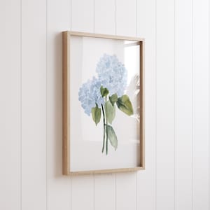 Aquarel blauwe bloem– Minimalistische hortensia - Botanical Coastal Cottage Art