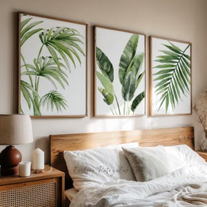 Watercolor Green Tropical Leaves Prints – Set of 3 – Botanical Coastal ...
