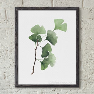 Aquarell Ginkgo Blätter, Neutral Grün Minimalistische Malerei, Baum Ast, Pflanze, Set von 2 Drucken, Botanische Wanddeko, Tropische exotische Kunst Bild 9