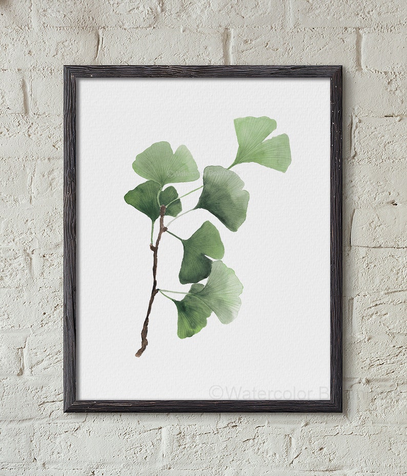 Aquarell Ginkgo Blätter, Neutral Grün Minimalistische Malerei, Baum Ast, Pflanze, Set von 2 Drucken, Botanische Wanddeko, Tropische exotische Kunst Bild 9