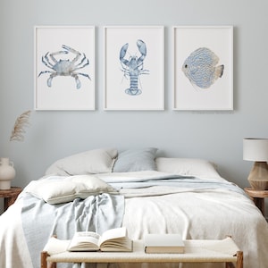 Watercolor Coastal Wall Decor, Light Blue Nautical Art, Set of 3 Prints ...