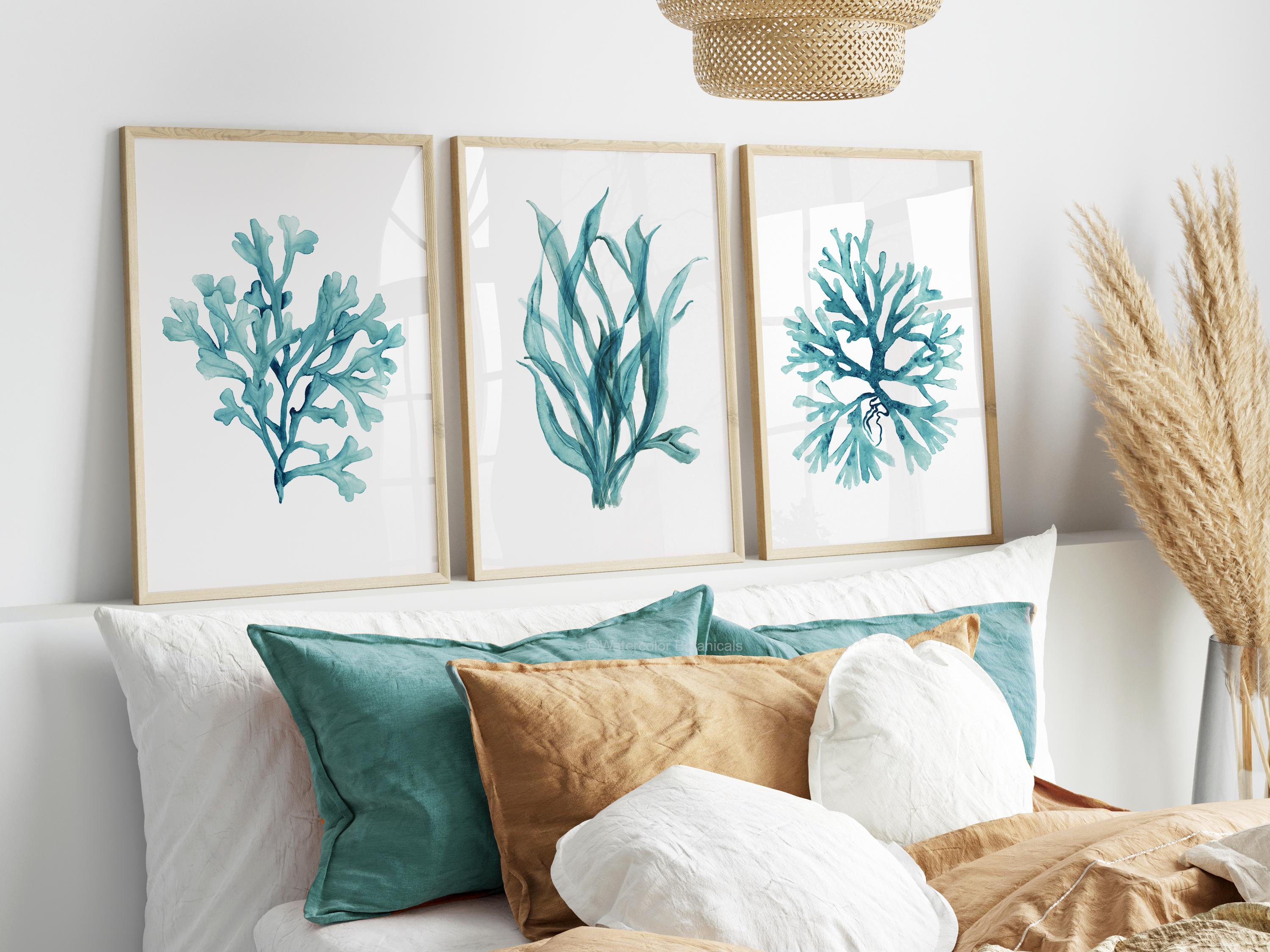Deep Teal Coral Wall Art – Set of 3 Minimalist Coastal Prints, Ocean ...