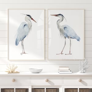Large Blue Herons - Set of 2 Prints - Diptych, Minimalist Bird Painting, Nursery Wall Decor, Kids Room Art, Watercolor Home Decor