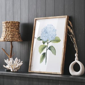 Delicato fiore di ortensia – Stampa botanica singola, elegante arte floreale da parete, decorazione ispirata alla chinoiserie, moderno accento da parete