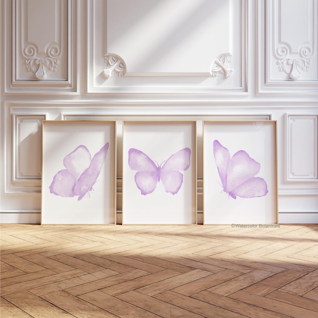 Deep Purple Butterflies - Watercolor Set of 3 Prints Butterfly Art ...