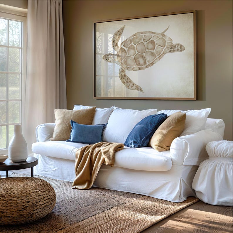 Watercolor Turtle Modern Coastal Wall Decor Nautical Art Print Beige Light Sea Life Painting Nature Wall Decor Beach House Wall Decor Summer image 7