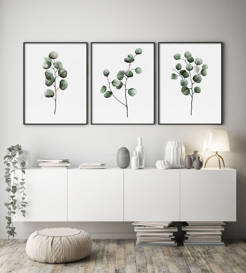 Silver Dollar Eucalyptus Watercolor Print Modern Decor Botanical Nature Art Scandinavian Nordic Design Minimalist Green Leaf Leaves Artwork