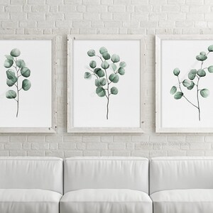 Silver Dollar Eucalyptus Watercolor Print Modern Decor Botanical Nature Art Scandinavian Nordic Design Minimalist Green Leaf Leaves Artwork