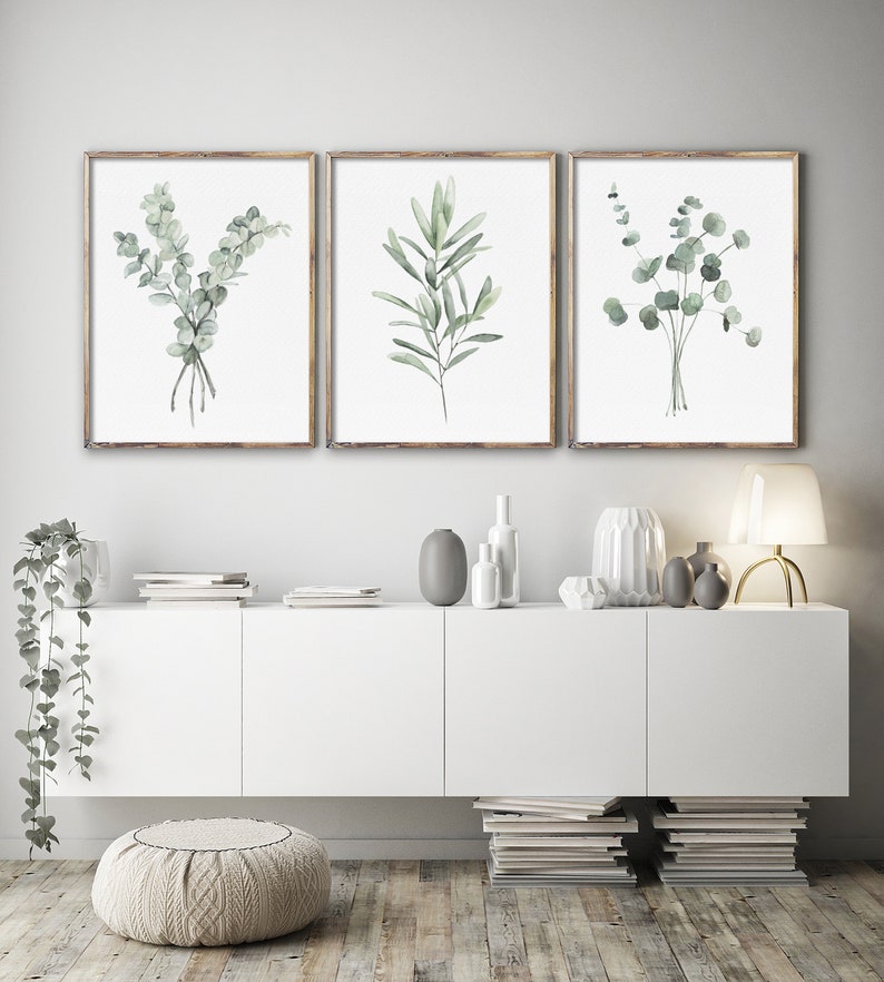 Minimalist Wall Decor Light Green Eucalyptus & Olive Branch Etsy