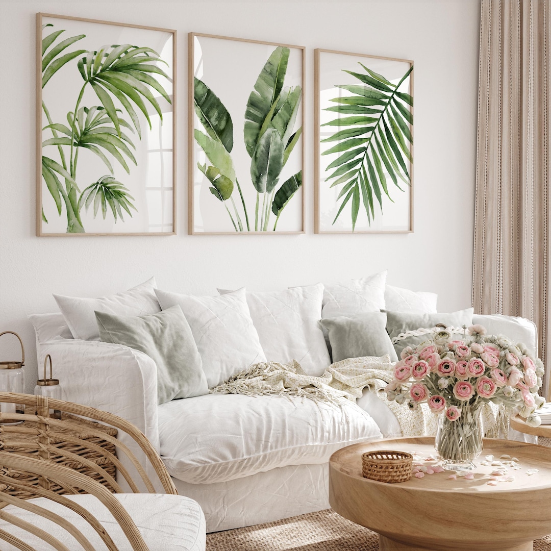 Watercolor Green Tropical Leaves Prints – Set of 3 – Botanical Coastal ...