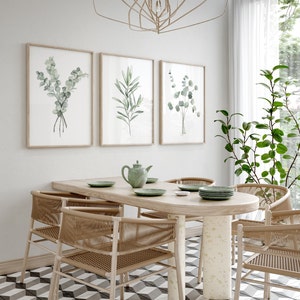 Minimalist Wall Decor, Light Green Eucalyptus & Olive Branch Painting, Set of 3 Prints, Greenery Home Decor, Abstract Art, Gift Idea, Herbs image 2