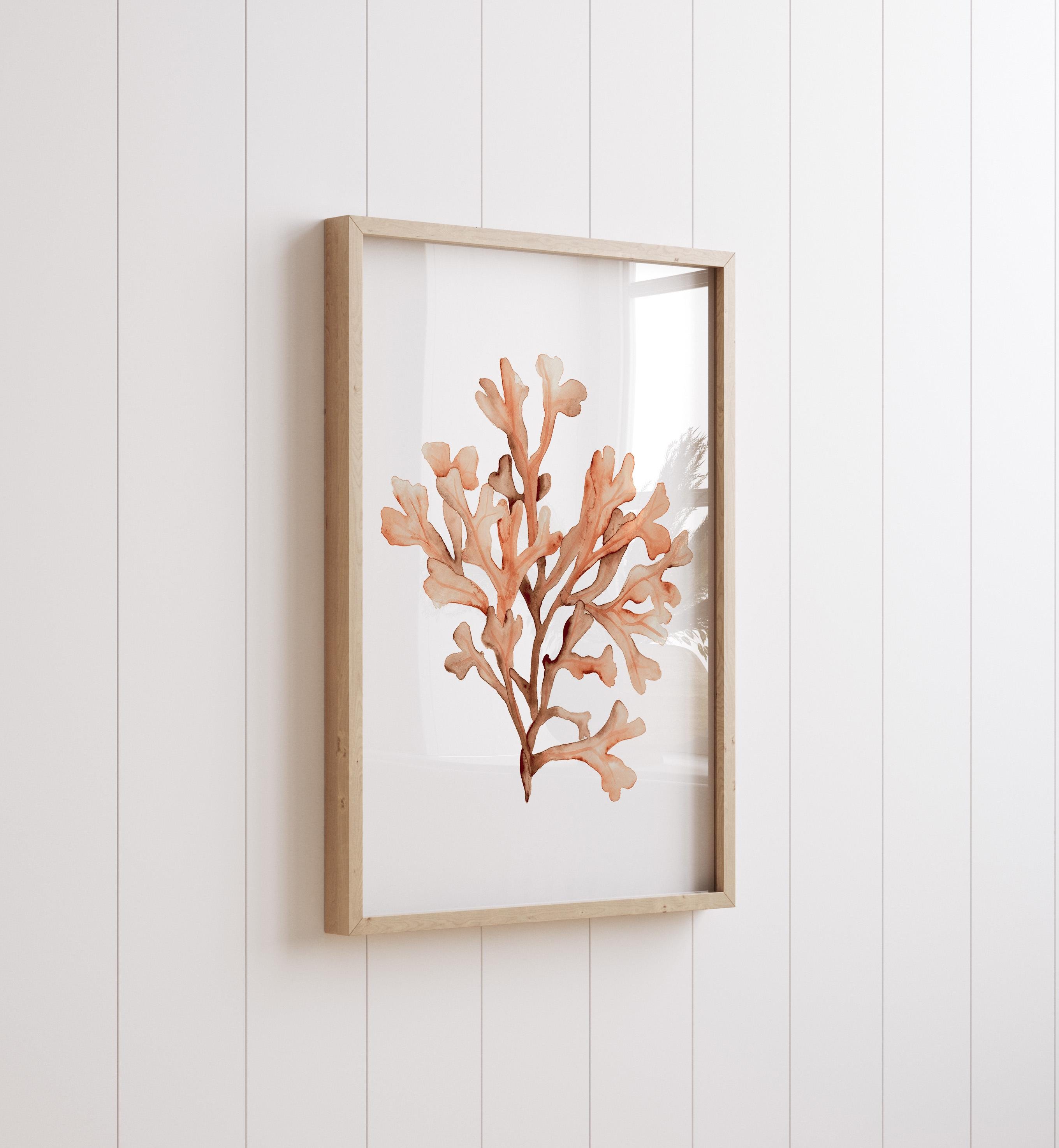 Burnt Orange Plant Art Set of 3, Coastal Reef Watercolor Prints
