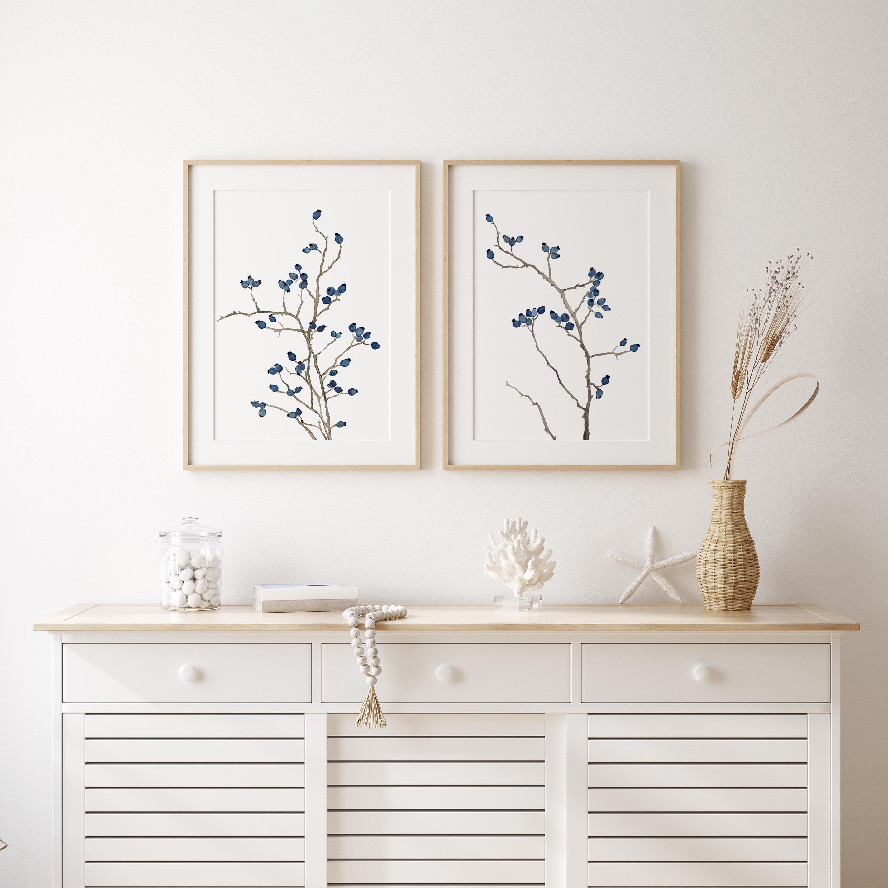 Minimalist Blue Botanical Wall Art – Set of 2 Modern Watercolor Prints ...