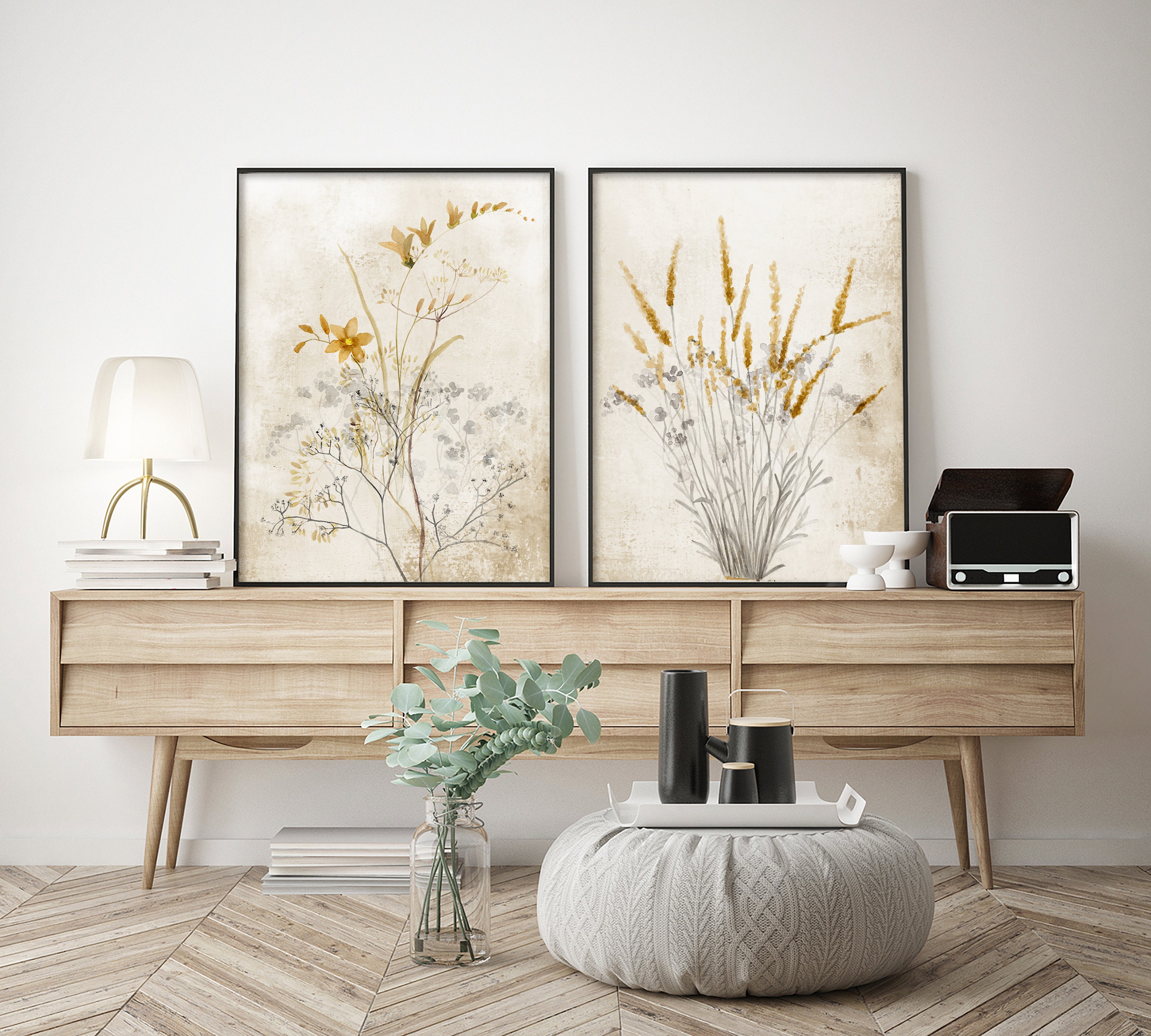 Modern Farmhouse Wall Decor in Boho Rustic Style, Yellow & Gray Artwork ...