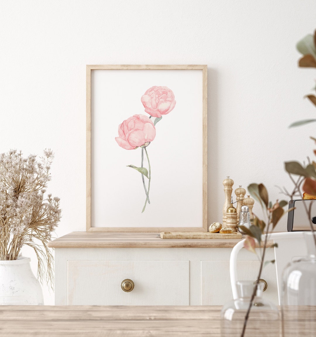 Watercolor Minimalist Peonies Blush Pink Peony Floral Wall - Etsy