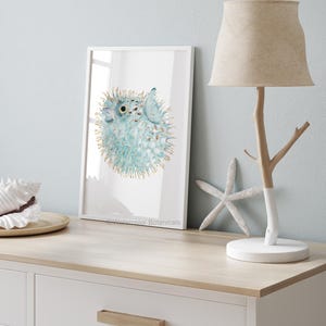 Verspielter Igelfisch - Kunstdruck | Küsten Dekor | Kugelfisch & Kugelfisch Kunstwerk