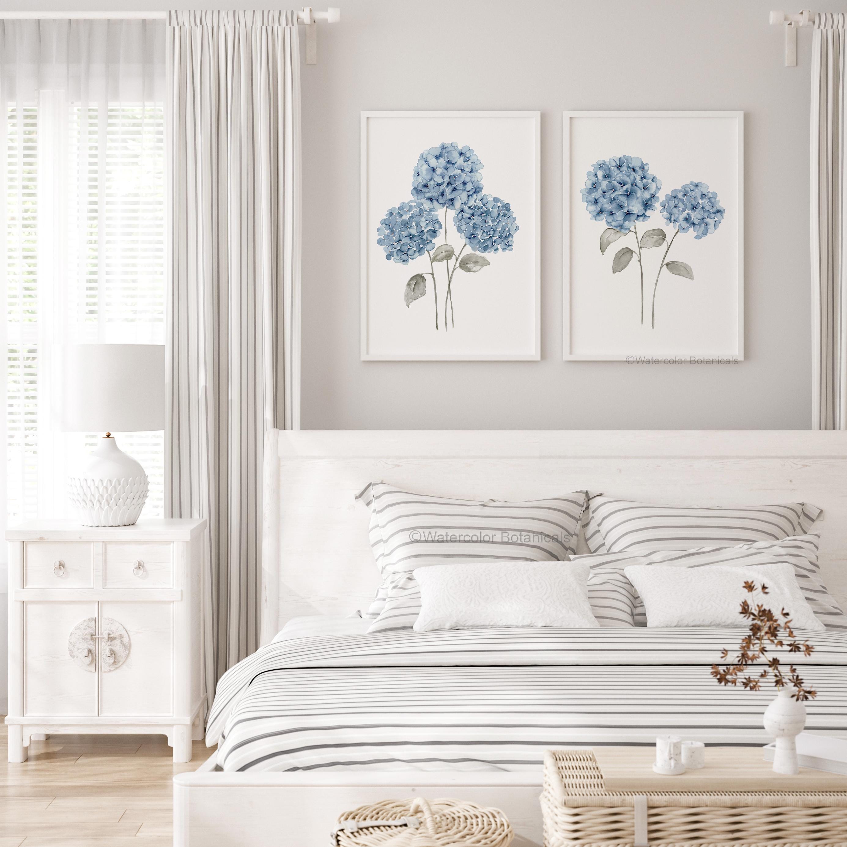 Coastal Cottage Hydrangea Prints – Set of 2 Soft Blue Floral Watercolor ...