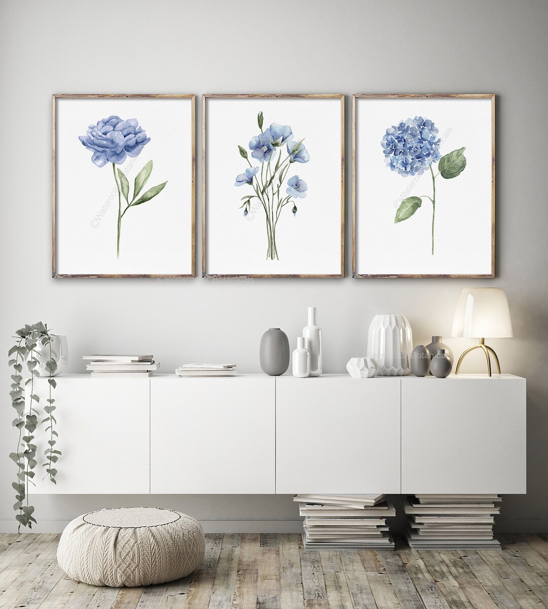 Watercolor Flowers Set of 3 Prints Minimalist Hydrangea - Etsy