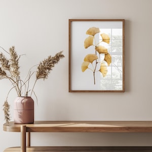 Stampa minimalista gialla, decorazione murale minimalista gialla, poster moderno, arredamento per la casa autunnale e invernale, illustrazione botanica moderna