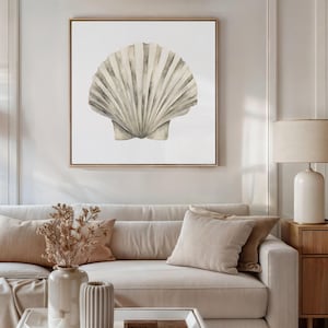 Neutral Shell Print - Minimalist Beige Brown Scallop Shell, Poster, Modern Coastal Artwork, Nautical Boho Painting, Beach House Art
