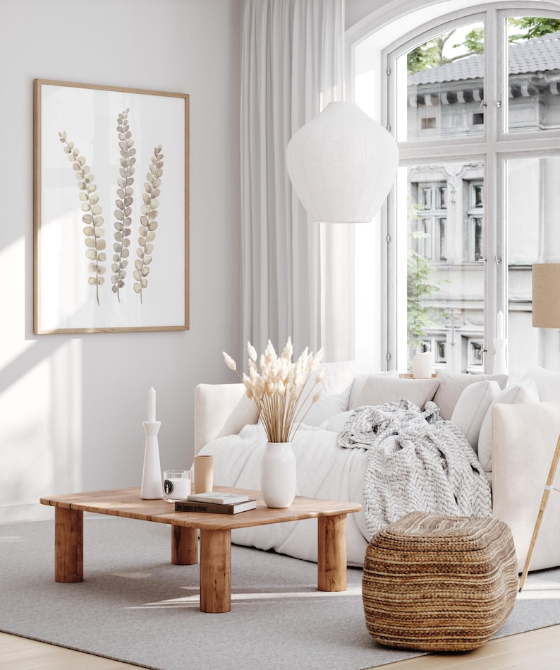 Set di 4 stampe botaniche di felci color crema, arte murale neutra, arredamento minimale e calmo immagine 7