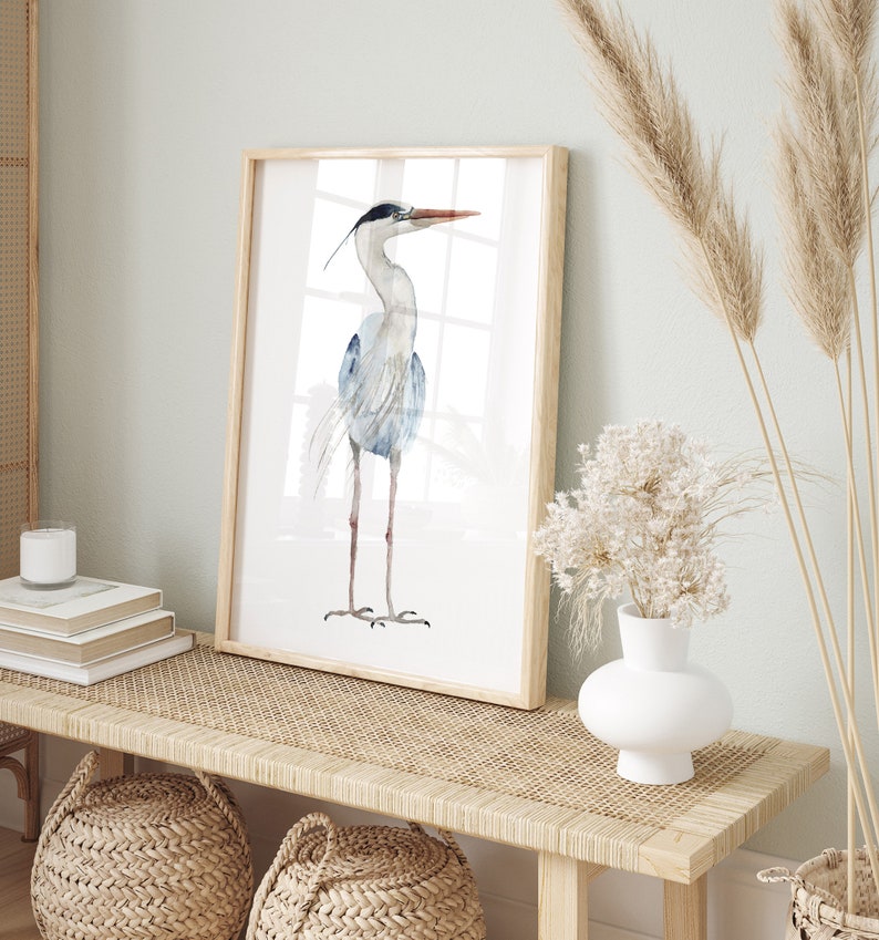 Great Blue Heron Watercolor Set of 2 Prints, Minimalist Modern Wall Decor, Water Bird Illustration, Coastal House Art, Large Artwork image 9