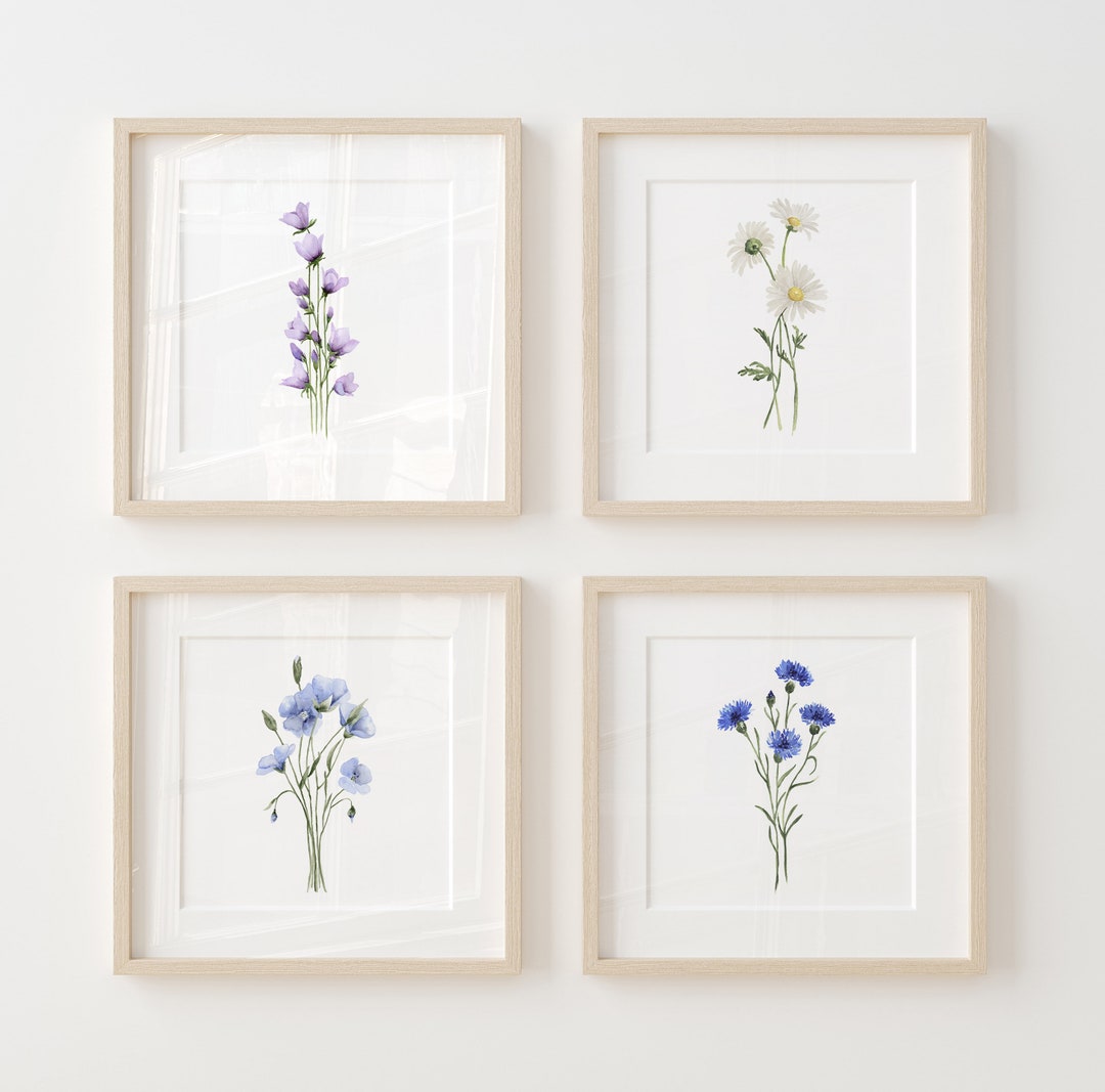 Watercolor Wildflowers Set of 4 Prints – Farmhouse Floral Wall Decor ...