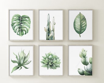 Kaktus Kunstdruck, Botanische Wand galerie, 6er Set, Aquarell Malerei Set von 6 Drucken, Minimalistisch Pflanze, Sukkulenten Kunstwerk