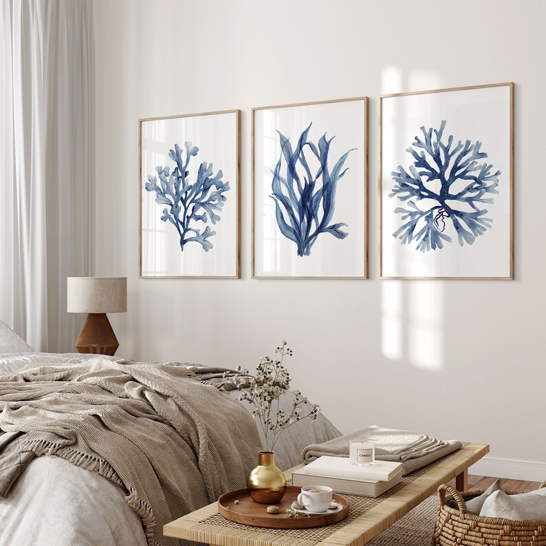 Lot de 3 estampes, corail et algues, oeuvre d'art minimaliste à l'aquarelle, impression botanique, décoration de chambre nautique, oeuvre d'art peinte à la main, décoration de maison de plage image 8