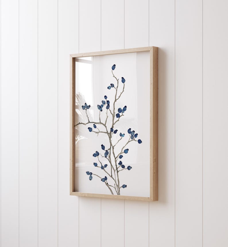 Minimalist Blue Botanical Wall Art Set of 3 - Branch Prints in Navy ...