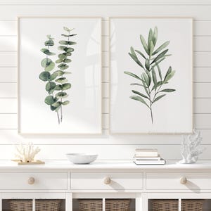 Green Eucalyptus  & Olive Branch, Watercolor Set of 2 Prints, Minimalist Wall Decor, Botanical Print, Floral Painting, Modern Greenery Print