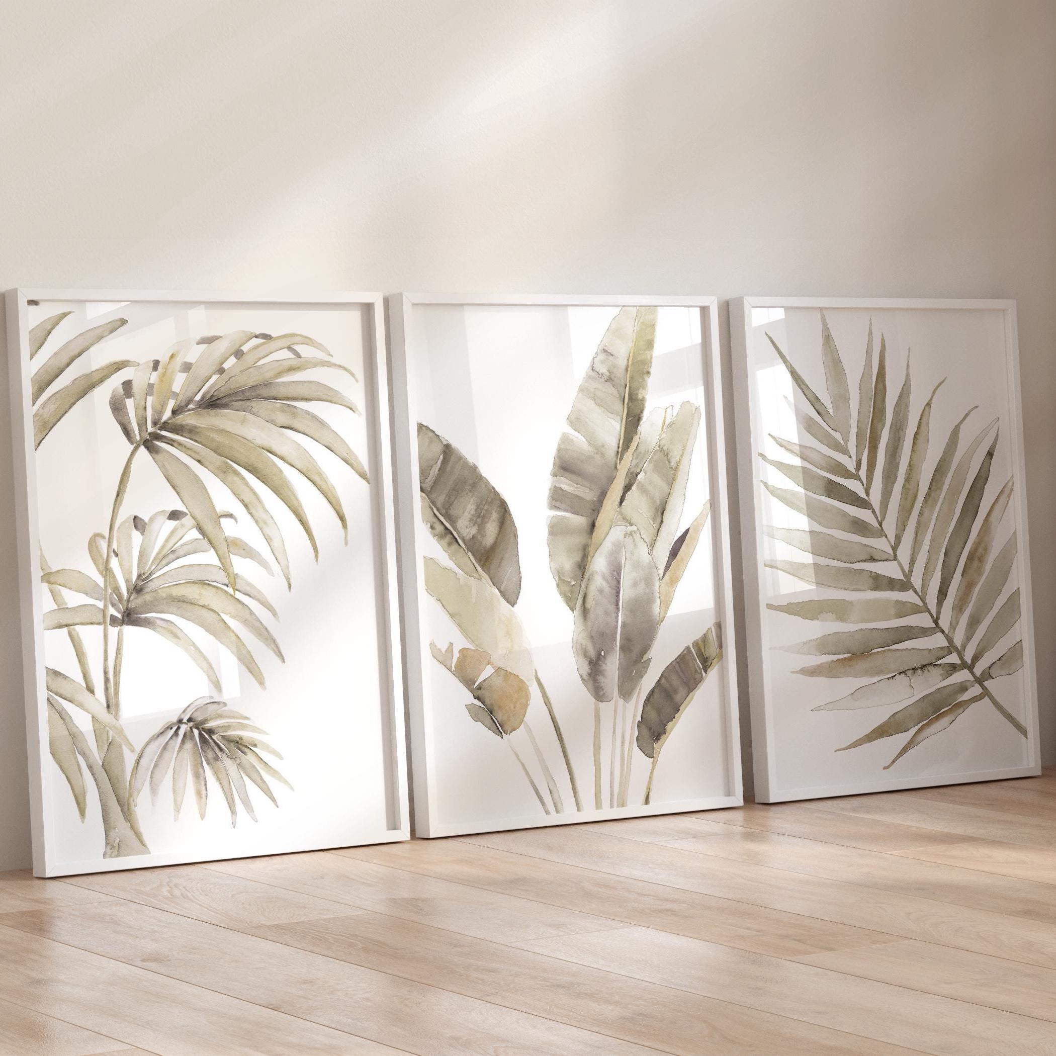 Warm-Toned Botanical Wall Art, Tropical Leaves – Monstera, Palm, and Banana Leaf Wall Art Set