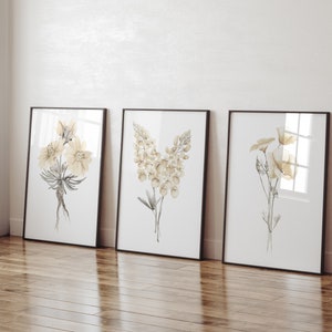 Fiori di stato acquerellati, set di 3 stampe artistiche, decorazione murale minimalista, papavero della California, Texas Blue Bonnet, Bitterroot, trittico