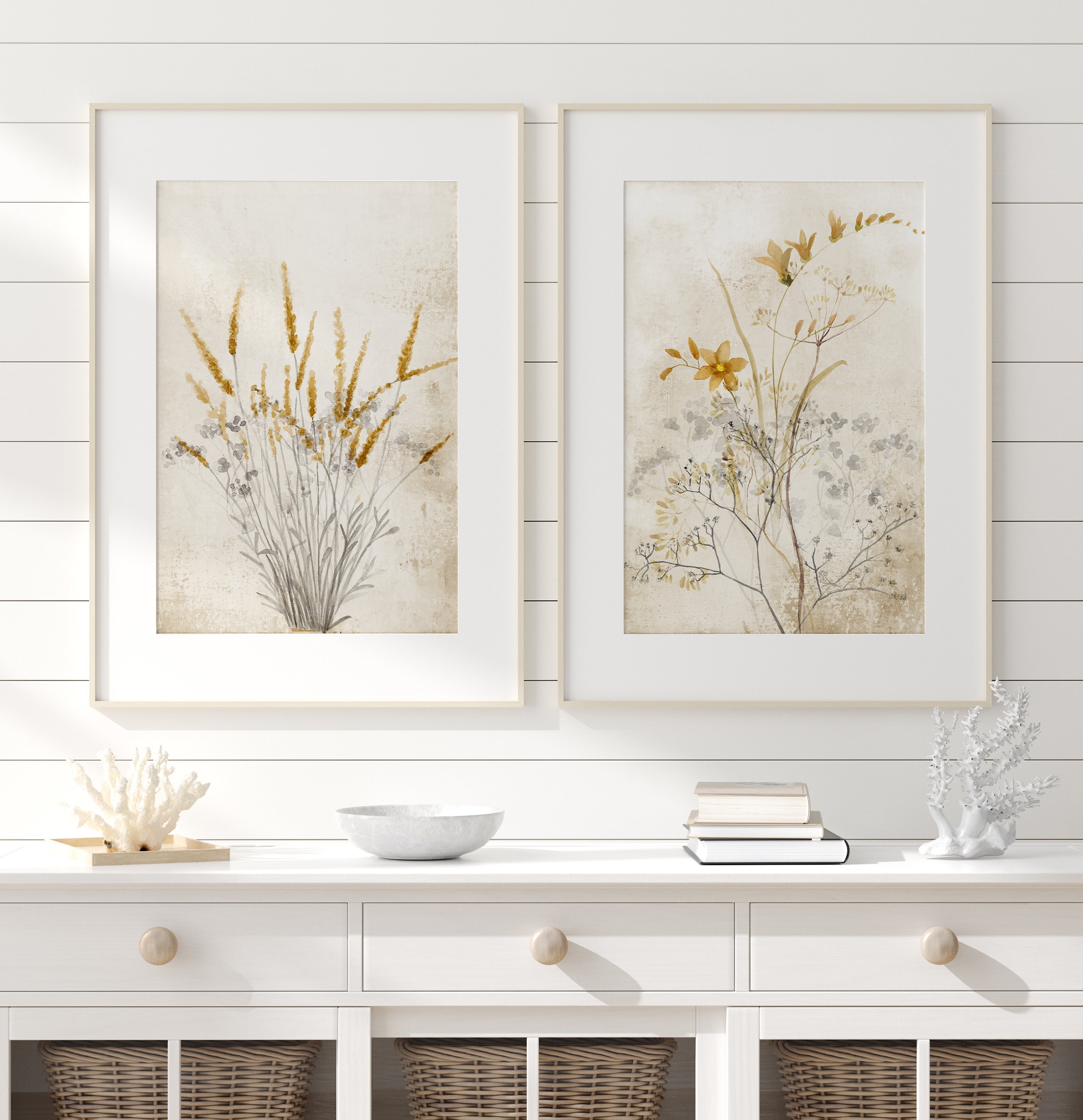 Modern Farmhouse Wall Decor in Boho Rustic Style, Yellow & Gray Artwork ...