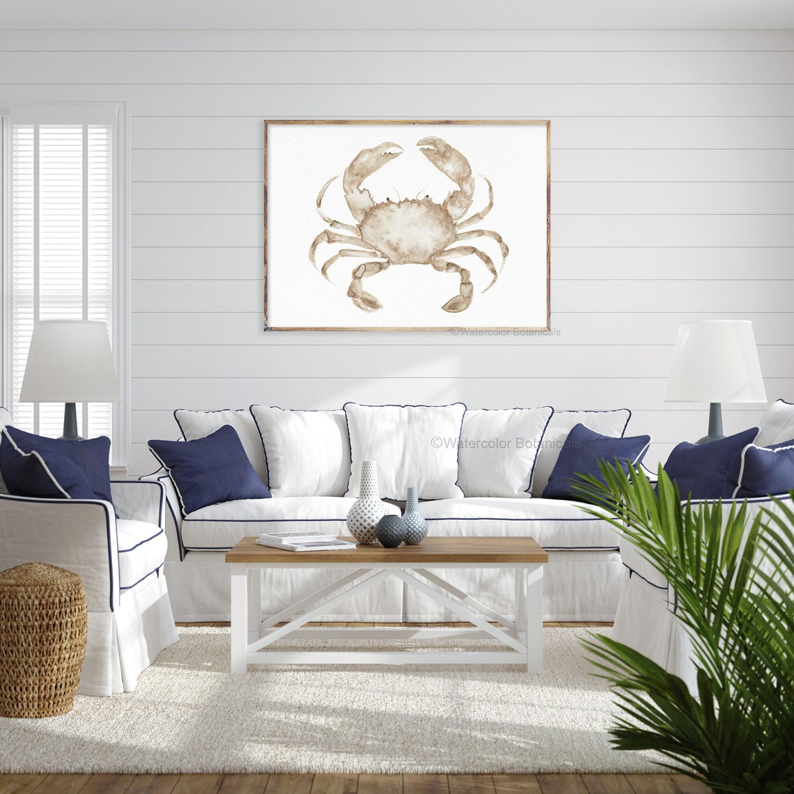Crab Watercolor Modern Coastal Wall Decor Nautical Art - Etsy