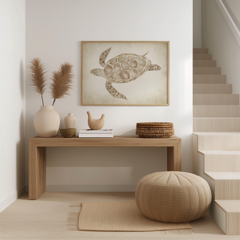 Watercolor Turtle Modern Coastal Wall Decor Nautical Art Print Beige Light Sea Life Painting Nature Wall Decor Beach House Wall Decor Summer image 8