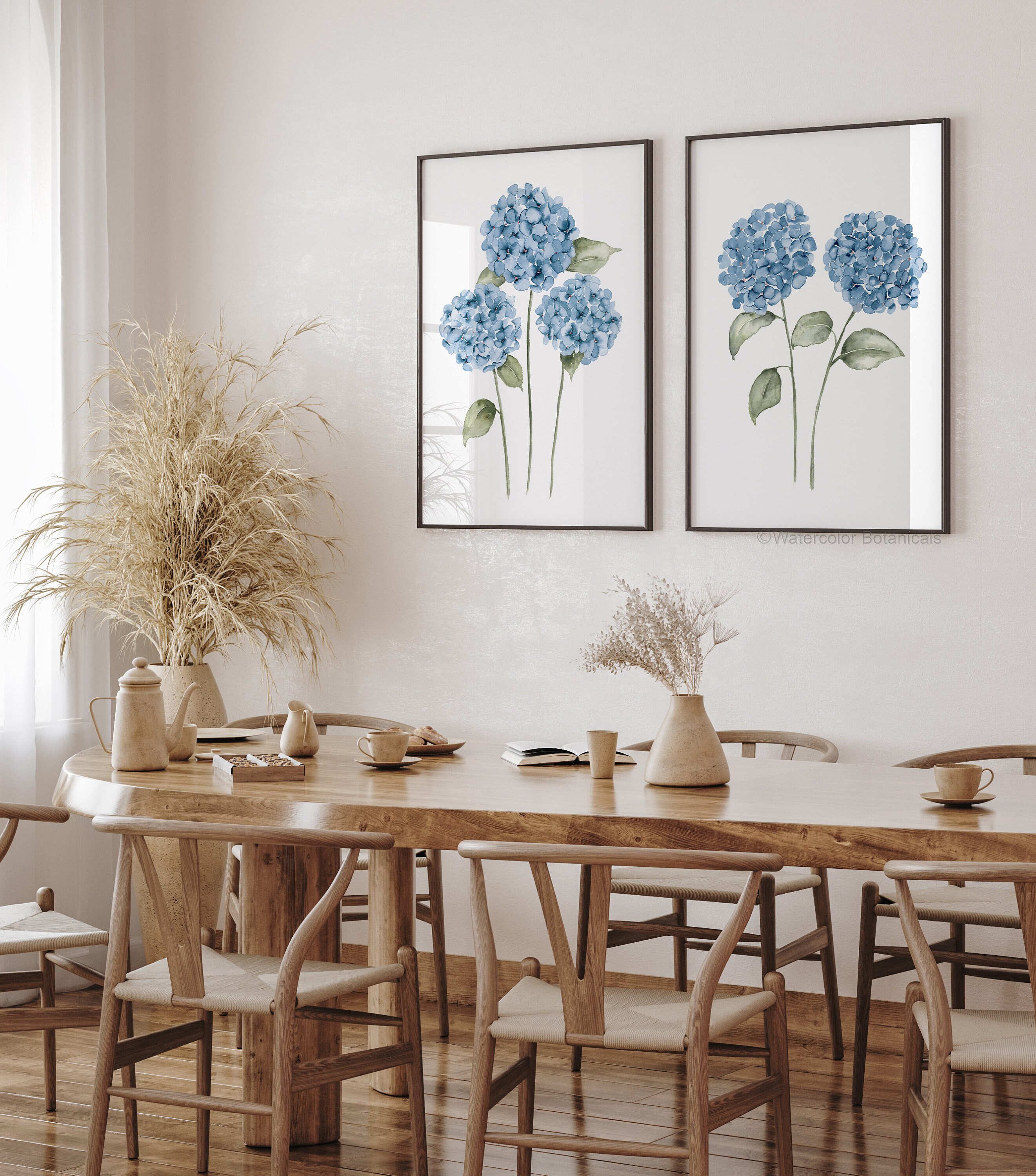 Set Di 2 Federe Per Cuscini 45x45 Cm Con Stampa Ortensia Blu - Acquercello Floreale, Solo Fodera Con Cerniera, Per Divano E Camera