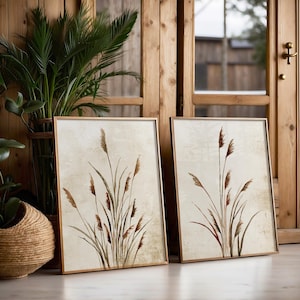 Muurkunst pampagras – Set van 2 neutrale botanische prints – Rustiek boho-huisdecoratie