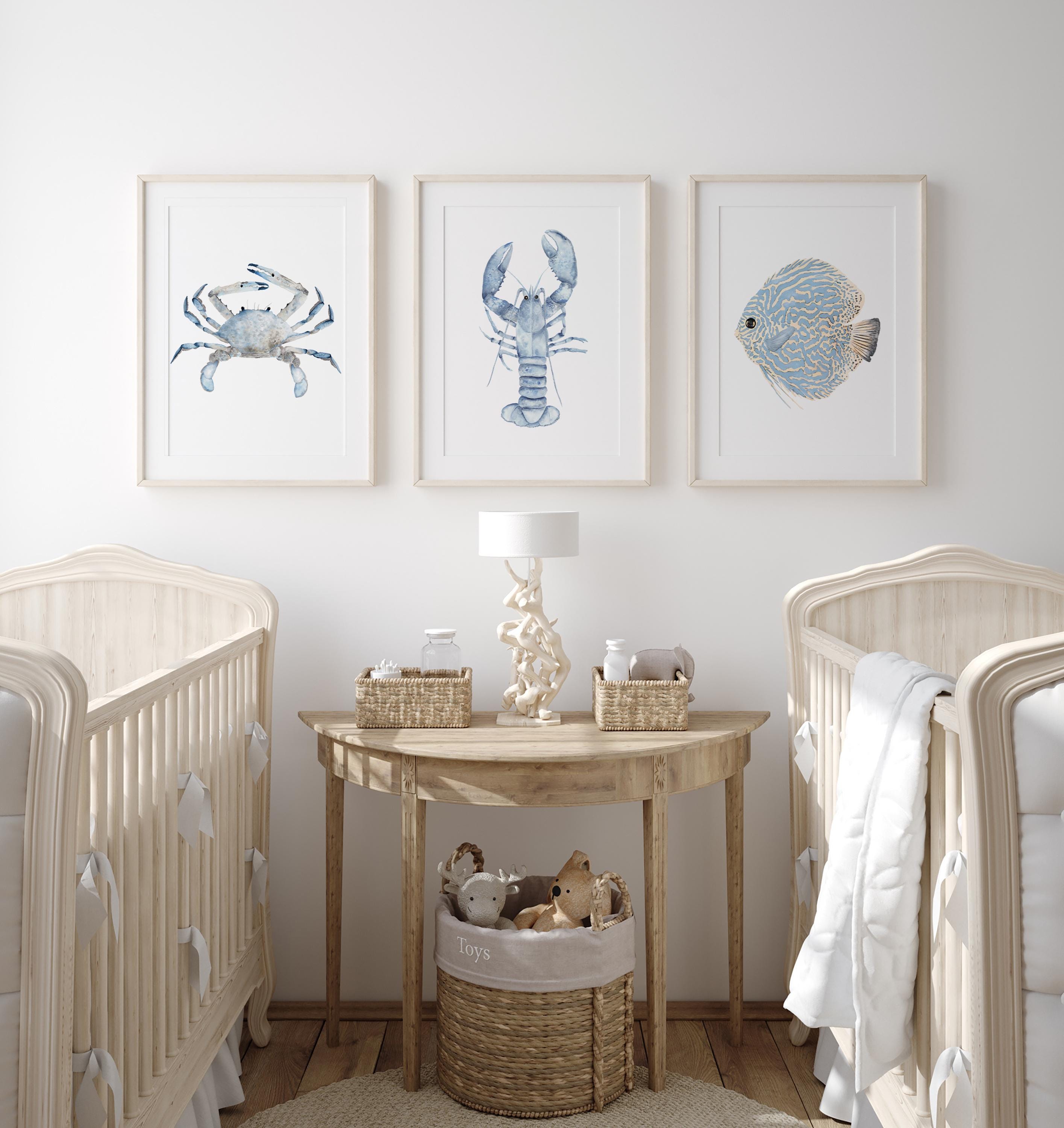 Lot De 6 Affiches Murales Côtières Bleues – Style Aquarelle, Sans Cadre – 25,5x20,5 Cm – Décoration Intérieur