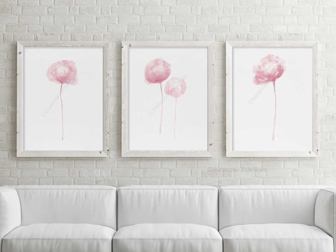 Watercolor Pink Blush Beige Peony Set of 3 Prints Minimalist Peonies ...