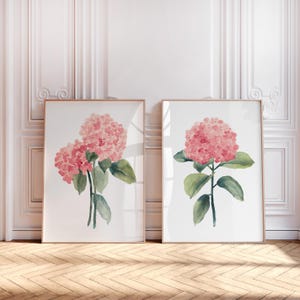 Set di 2 stampe da parete con ortensie rosse – Stampe floreali acquerellate – Decorazioni botaniche in stile cottagecore – Decorazioni floreali in stile shabby chic per spazi moderni