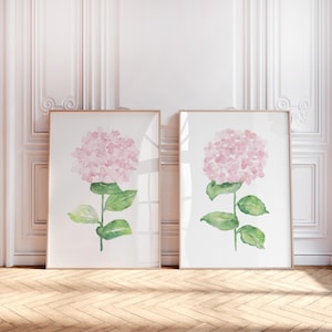 Blush Pink Watercolor Hydrangeas, Set of 2 Prints, Minimalist Wall Decor for Baby Girl Nursery