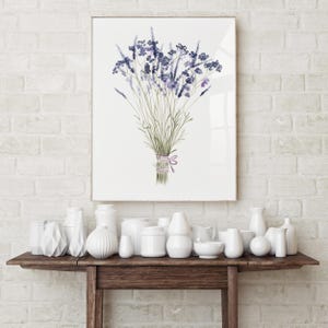 Lavender Watercolor Print: Rustic Botanical Bouquet, French Farmhouse Art
