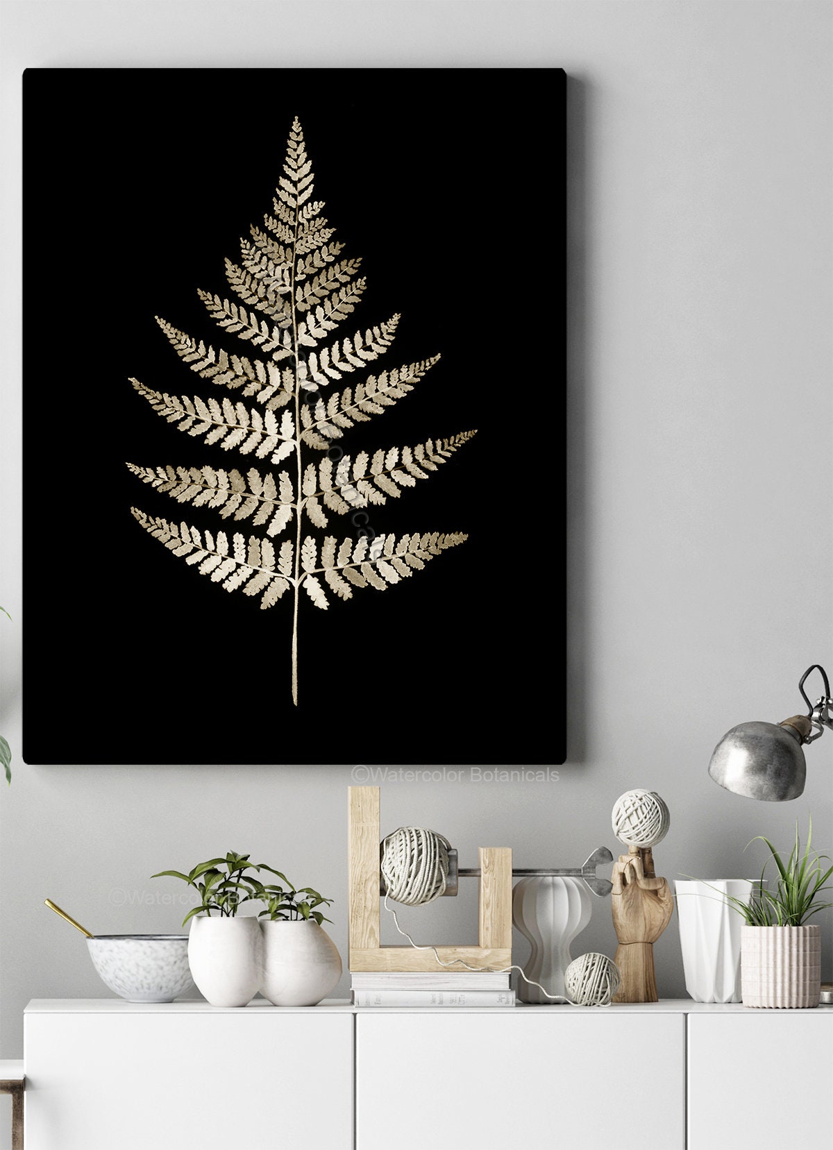 Gold Yellow Fern on Black Background Set of 2 Prints Botanical Etsy